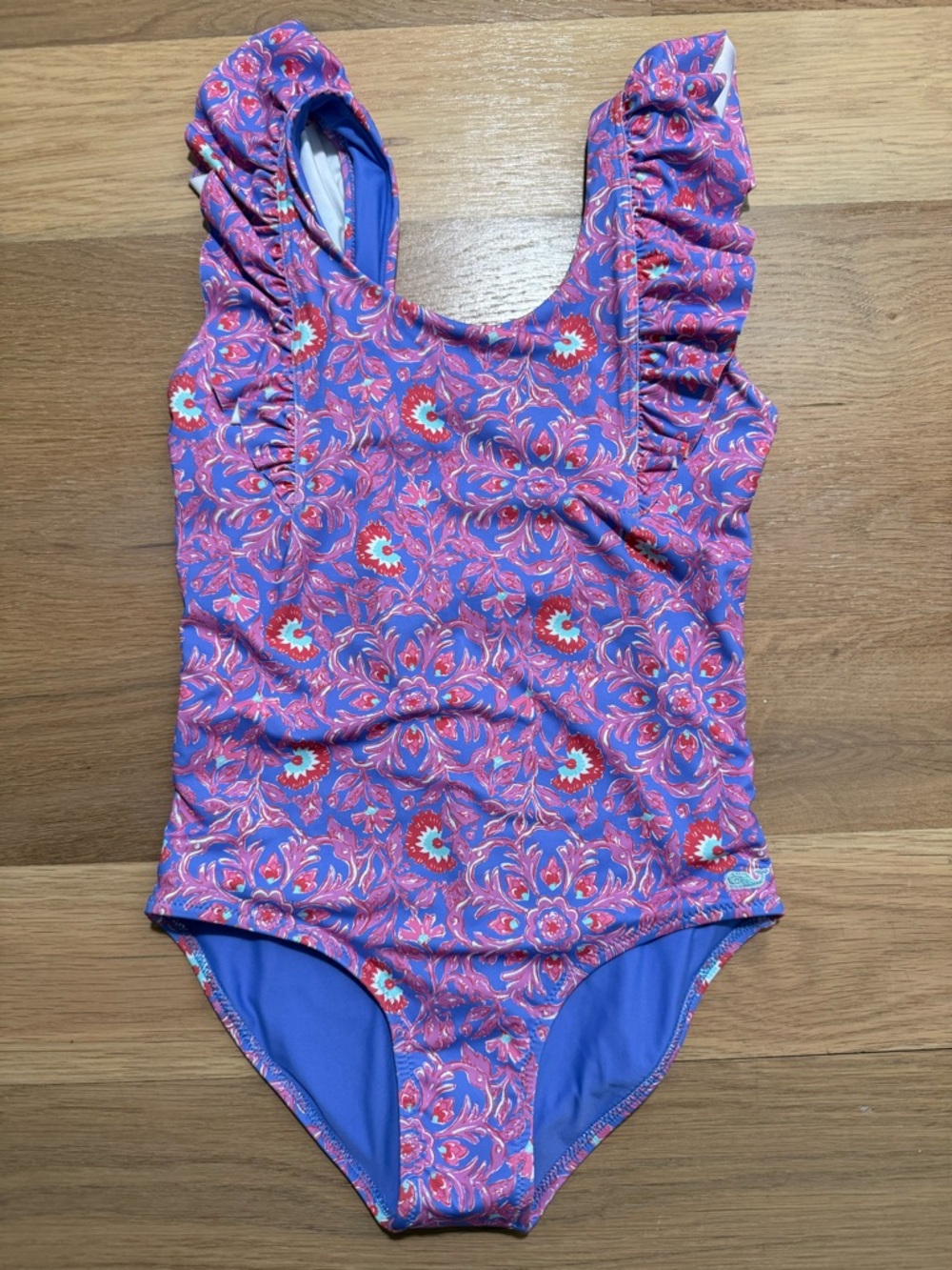 Vineyard Vines Pink Floral Ruffle-Shoulder One-Piece Swimsuit